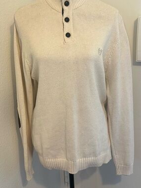 Chaps Men's Cream Zip-Up Mock Henley Sweater